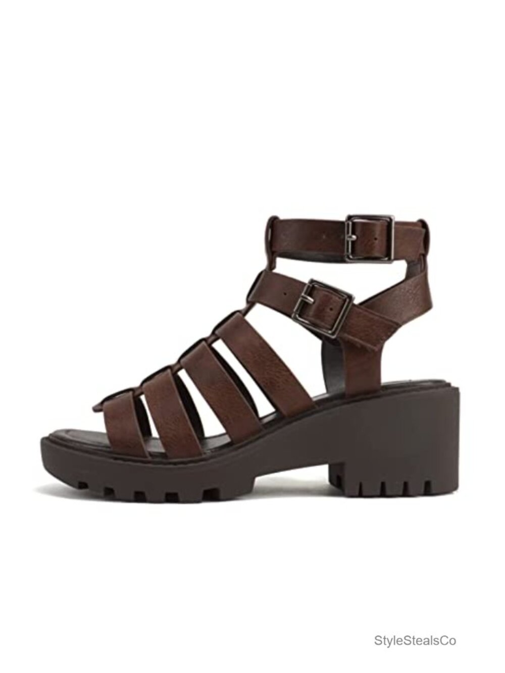 Soda Rebirth Open Toe Fisherman Multi Strap Buckle Lug Sole Low Block Heeled